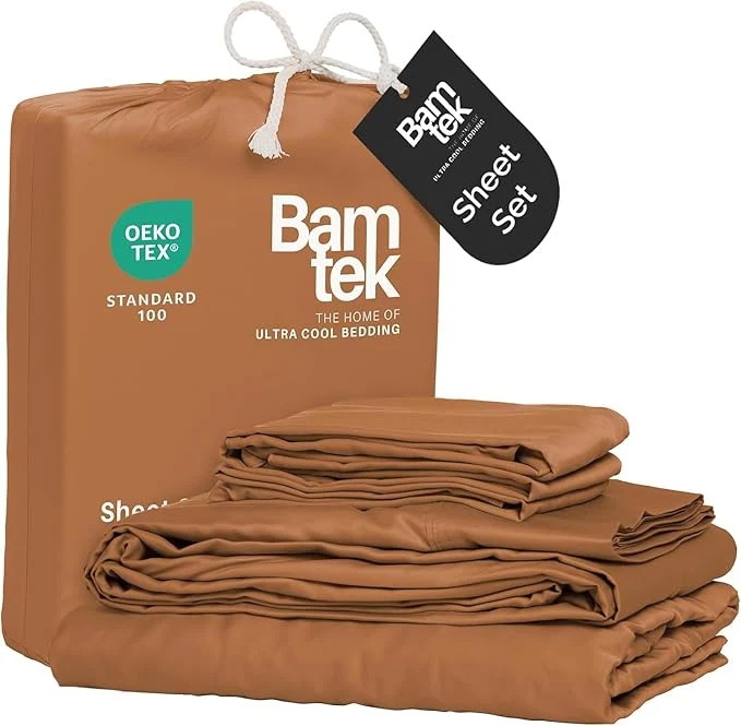 Relaxed Viscose Bamboo Sheets King Size 4PC Set – Cooling Sheets for Hot Sleepers with Moisture Wicking Technology – Silky Soft 18 Inch Deep Pocket – Almond 76 quot x 80 quot Contemporary