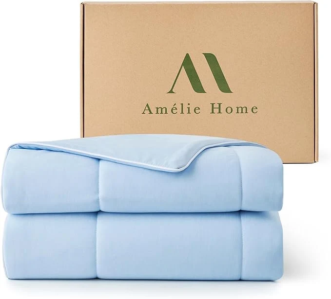 First-Class Amélie Home Cooling Comforter King Size Dual-Sided Lightweight Cooling Blanket for Hot Sleepers Q-Max 0.43 Breathable Cooling Quilt for Night Sweats 106 quot x 90 quot Heather Ice Blue Comfortable
