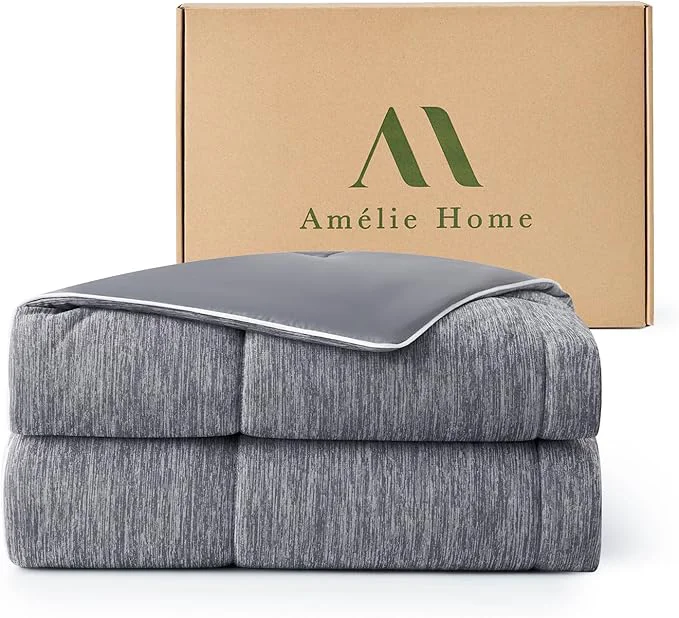 Reusable Amélie Home Cooling Comforter Full Size Dual-Sided Lightweight Cooling Blanket for Hot Sleepers Q-Max 0.43 Breathable Cooling Quilt for Night Sweats 80 quot x 90 quot Heather Charcoal Grey Fine
