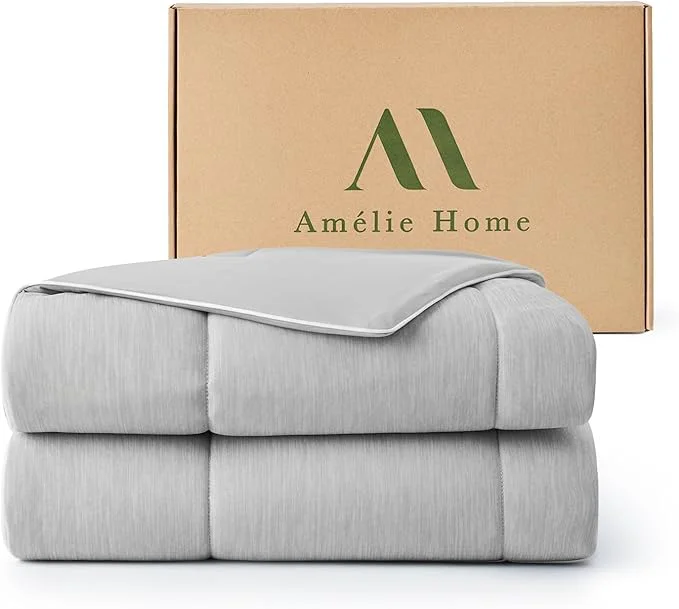 High-Performance Amélie Home Cooling Comforter King Size Dual-Sided Lightweight Cooling Blanket for Hot Sleepers Q-Max 0.43 Breathable Cooling Quilt for Night Sweats 106 quot x 90 quot Heather Cool Grey Crafted
