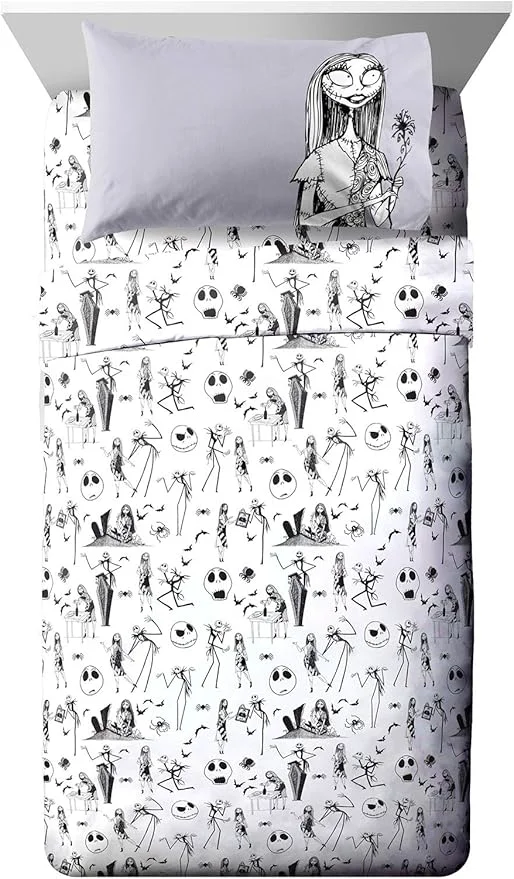 Proven Jay Franco Kids Sheet Set with Fitted Flat Sheets amp Pillow Cover – Ultra-Soft Bedding with Pillowcase for Room Decor White – Nightmare Before Christmas 4 Piece Queen Responsible