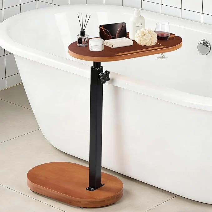 Consistent Bamboo Bathtub Side Table 360° Swivel Height Adjustable standing Bath Durable