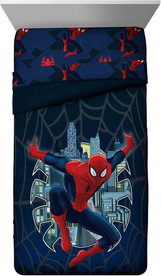 Contemporary Jay Franco Kids Comforter – Super Soft Reversible Bedding Polyester Microfiber Fill Blue – Spiderman Twin Full Fashionable