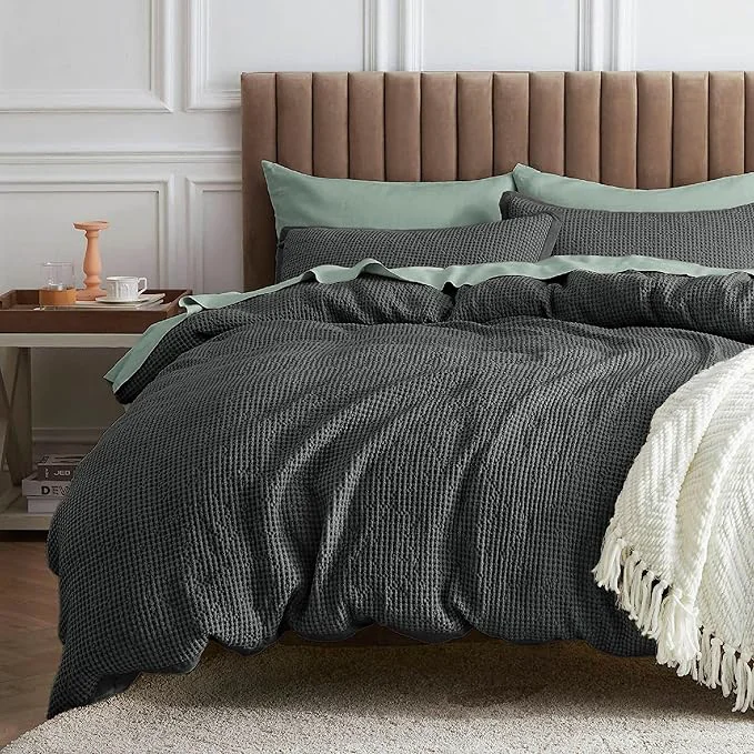 User-Friendly Bedsure Waffle Comforter Set California King Charcoal Soft Bedding Waffle Weave Bed Set 3 Pieces 1 Comforter 104 quot x96 quot and 2 Pillow Shams Cotton Shell and Polyester Lining for All Seasons Prestigious