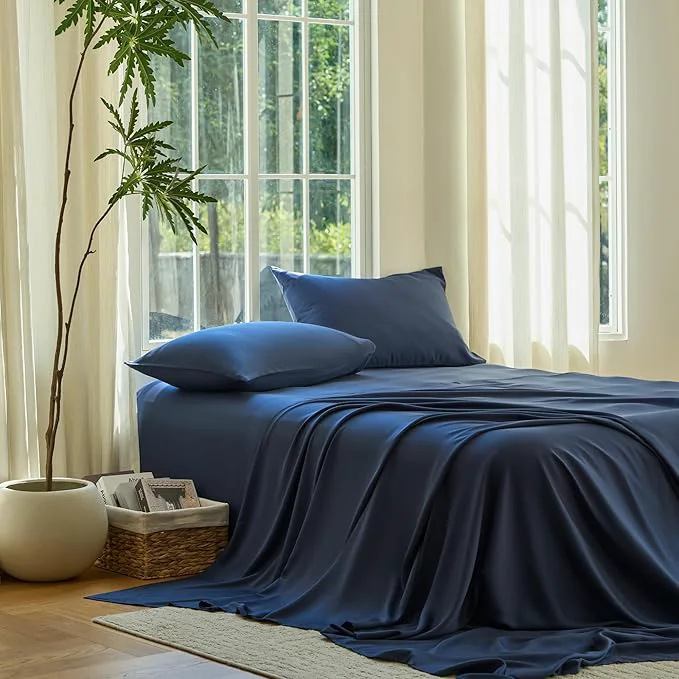 Consistent DOZ Sheet Set Viscose derived from Bamboo Organically Grown Buttery Soft Cooling Sheets High GSM Deep Pockets – 2 Piece – 1 Pillowcase 1 Fitted Sheet Sapphire Twin Outstanding