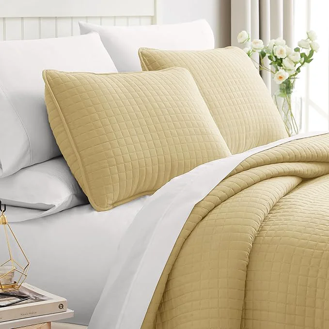 Comfortable Southshore Fine Living Inc. Full Queen Quilt Bedding Set Cozy Coverlet Queen Size Bedspread Wrinkle- Pet Hair Resistant Bedding Full Size Quilt Coverlet w 2 Pillow Shams Gold Functional
