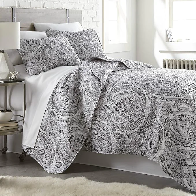 Carefully Designed Southshore Fine Living Inc. Paisley Quilt Bedding Set Black Quilt Queen Size Boho Bedspread Farmhouse Bedding 3-Piece Set with Two Matching Quilted Pillow Shams Full Queen Coverlet Black Pure