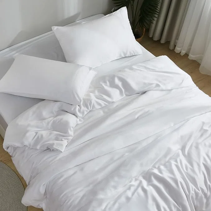 Casual DOZ Sheet Set Viscose derived from Bamboo Organically Grown Buttery Soft Cooling Sheets High GSM Deep Pockets – 2 Piece – 1 Pillowcase 1 Fitted Sheet Snow Twin XL Crafted