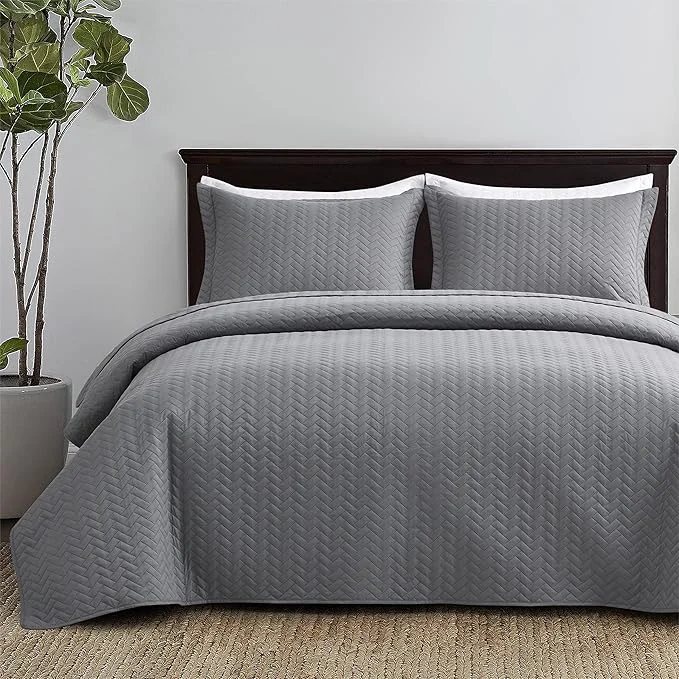 Fast Maple amp Stone Quilt Set California King Size Lightweight Grey Bedspread Ultrasonic Chevron Pattern Light Coverlet for All Season Comforter Bedding Decor – 3 Piece Bed Cover Sets Carefully Designed