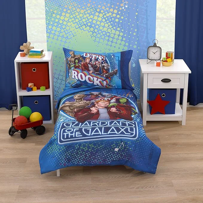 Selected NoJo Marvel Guardians of The Galaxy Blue Let 39 s Rock 4 Piece Toddler Bed Set – Comforter Fitted Bottom Sheet Flat Top Sheet and Reversible Pillowcase Exceptional
