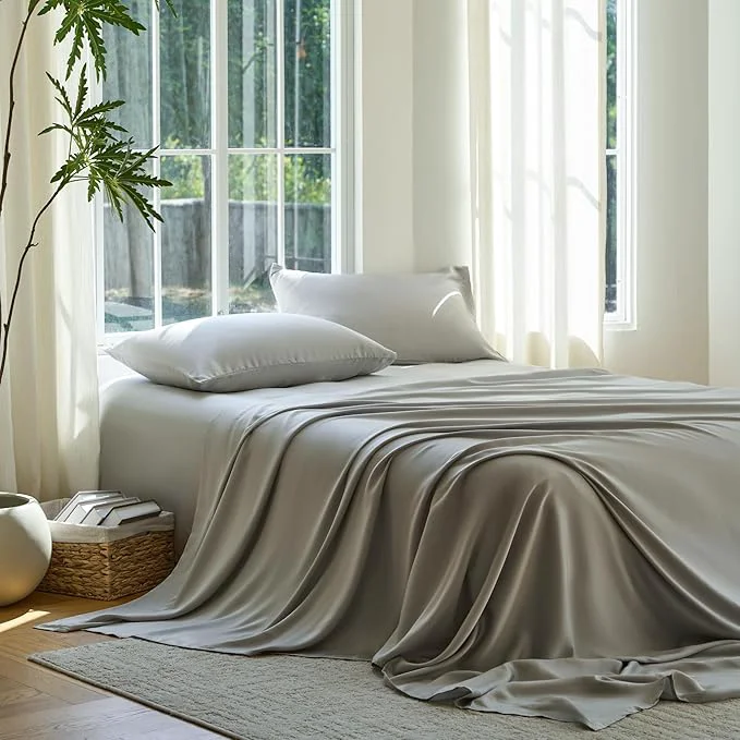 Fine Crafted DOZ Sheet Set Viscose derived from Bamboo Organically Grown Buttery Soft Cooling Sheets High GSM Deep Pockets – 2 Piece – 1 Pillowcase 1 Fitted Sheet Dove Twin XL Versatile