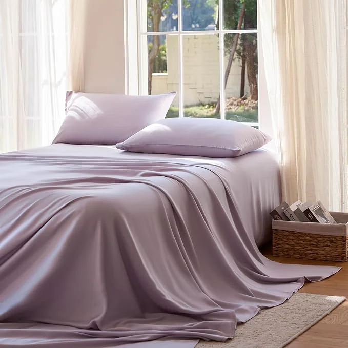 Proven DOZ Sheet Set Viscose derived from Bamboo Organically Grown Buttery Soft Cooling Sheets High GSM Deep Pockets – 3 Piece – 2 Pillowcases 1 Fitted Sheet Lavender Full Outstanding