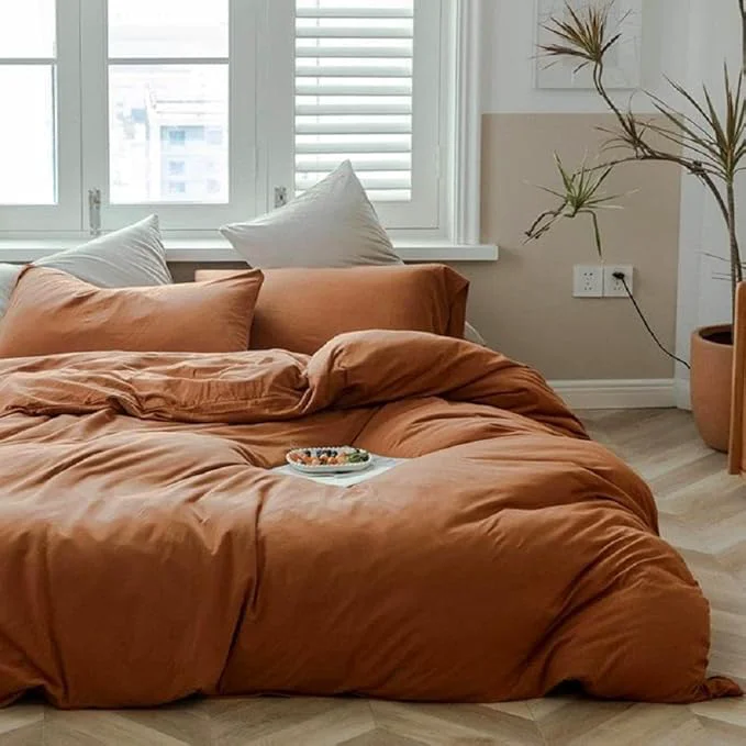 Practical Terracotta Duvet Cover Jersey Knit Cotton Duvet Cover Full Size Caramel 3 Pieces Bedding Set Rust Color Comforter Cover with Zipper Ties Breathable Burnt Orange Comforter Cover Farmhouse Bedding Set Official