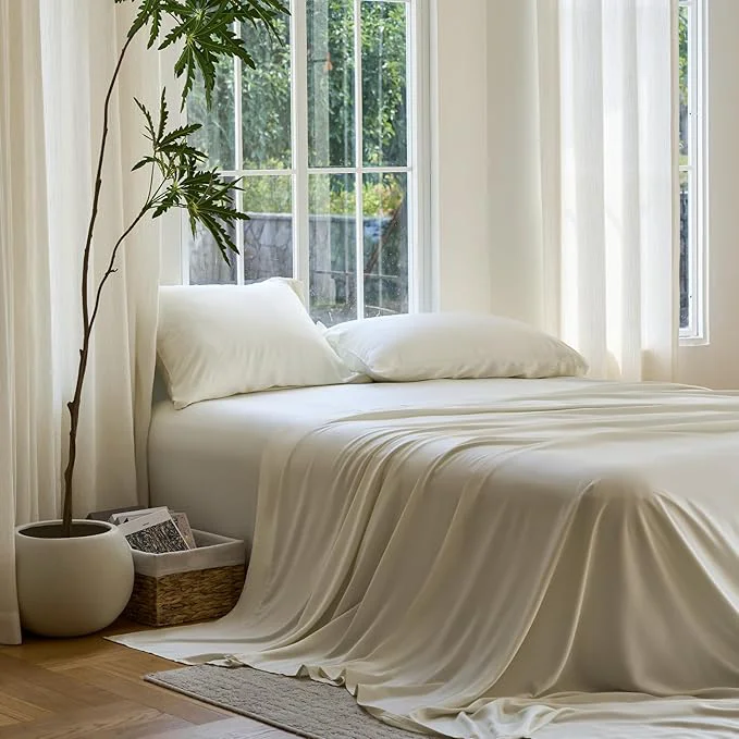 Versatile DOZ Sheet Set Viscose derived from Bamboo Organically Grown Buttery Soft Cooling Sheets High GSM Deep Pockets – 2 Piece – 1 Pillowcase 1 Fitted Sheet Ivory Twin Traditional