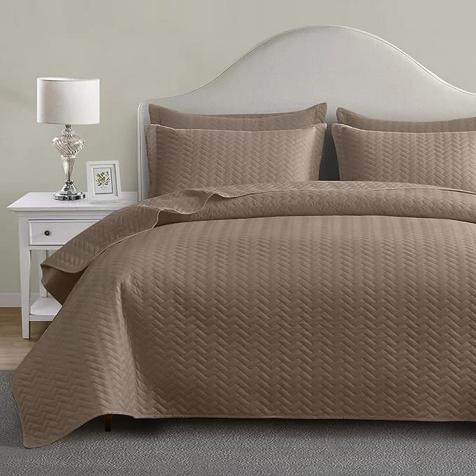 Selected Maple amp Stone Quilt Set California King Size Lightweight Brown Bedspread Ultrasonic Chevron Pattern Light Coverlet for All Season Comforter Bedding Decor – 3 Piece Bed Cover Sets Optimized