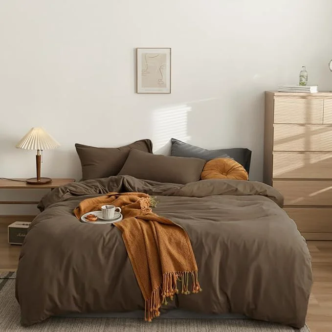 Contemporary CLOTHKNOW Chestnut Brown Queen Comforter Set Mocha Coffee Bedding Comforter Sets Dark Brown Queen Comforter with 2 x Pillow Cases Soft Sophisticated