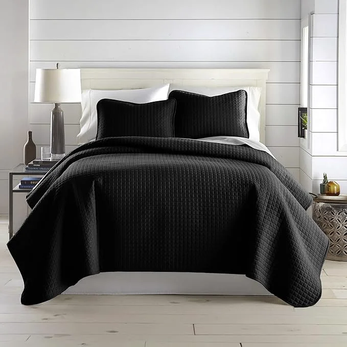 Excellent Southshore Fine Living Inc. Twin XL Quilt Bedding Set Dorm Room Bedding Essentials Stain Resistant Machine Washable Bedspread XL Twin Black Quilt Comforter Set Bedspread with Pillow Sham Black Sustainable
