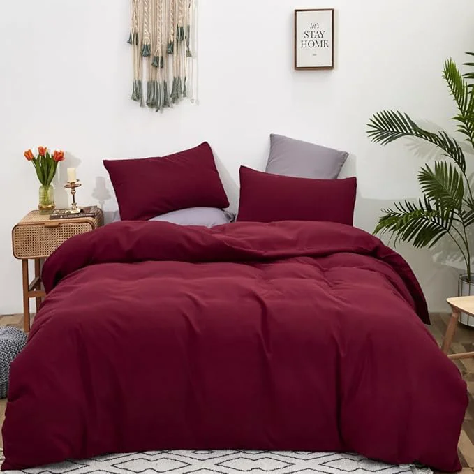 Flexible CLOTHKNOW Burgundy King Size Comforer Set Wine Red Bedding Comforer Sets Soft Dark Red Comforter Bedding Sets with 2 x Pillow Cases Excellent