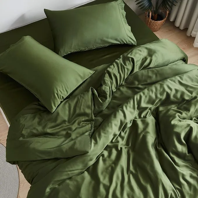 Lightweight DOZ Sheet Set Viscose derived from Bamboo Organically Grown Buttery Soft Cooling Sheets High GSM Deep Pockets – 3 Piece – 2 Pillowcases 1 Fitted Sheet Forest King Casual