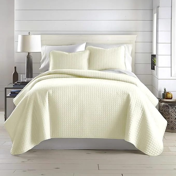 Fashionable Southshore Fine Living Inc. Oversized King Quilt Bedding Set Soft Brushed Microfiber Wrinkle- Stain and Pet Hair Resistant Bedding California King Size Quilt Coverlet Set w 2 Shams Cream Smart