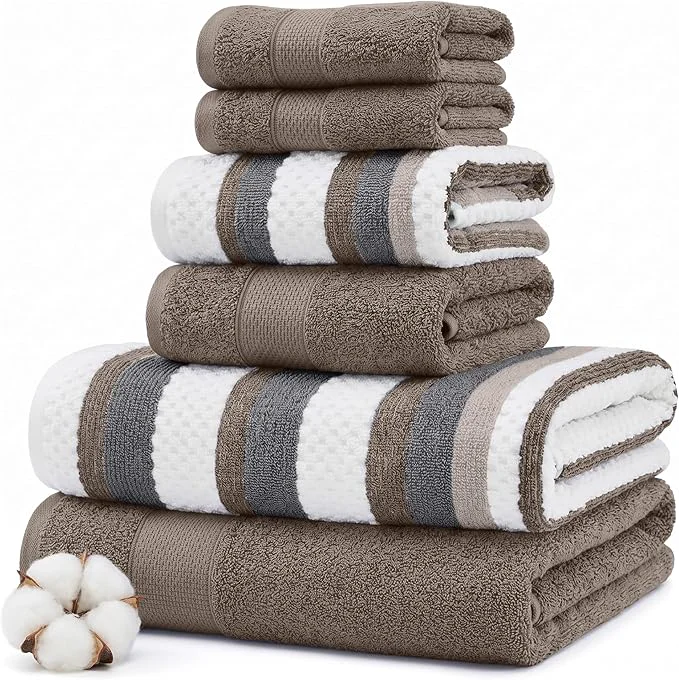 Natural Modern Threads Pax 6-Piece Reversible Yarn Dyed Jacquard Towel Set Smooth