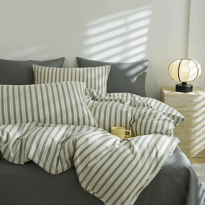 Verified Striped Duvet Cover Set Twin Washed Cotton Striped Bedding Set 3 Pieces White Grey Stripes Pattern Printed Comforter Cover Durable Soft Breathable Duvet Cover with Zipper Closure amp Corner Ties Innovative