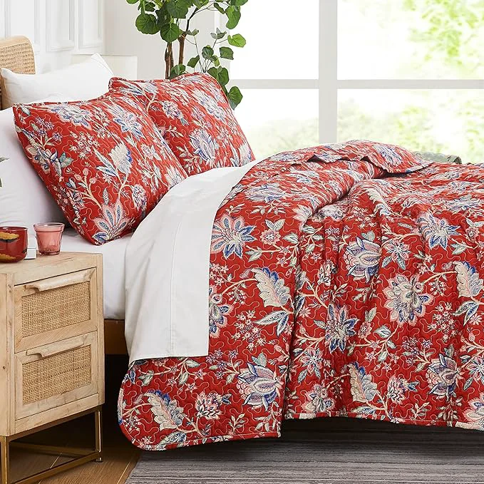 Green Southshore Fine Living Inc. Oversized Quilt Bedding Set 2-Piece Twin XL Coverlet with Matching Sham Jacobean Willow Floral Coverlet All Season Quilt Bedspread Lightweight Twin Quilts Red Pure