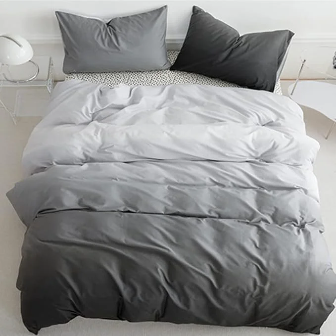 Fast CLOTHKNOW Grey Silver Queen Comforter Set Gray Gradient Bedding Sets Grey Tone Comforter Queen with 2 Pillow Cases Luxury