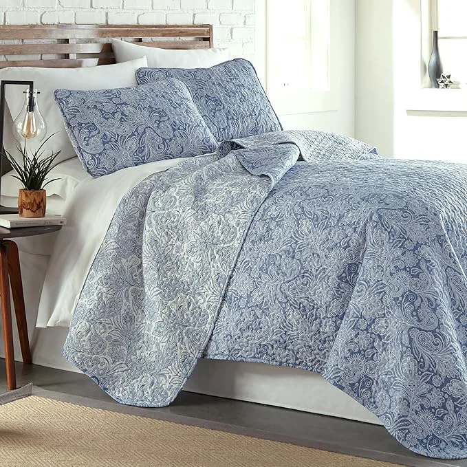 Crafted Southshore Fine Living Inc. Twin XL Quilt Bedding Set Dorm Bedding Essentials 2-Sided Reversible Stain Resistant Machine Washable Paisley Bedspread Twin XL Comforter w Pillow Sham Paisley Blue Environmentally Friendly