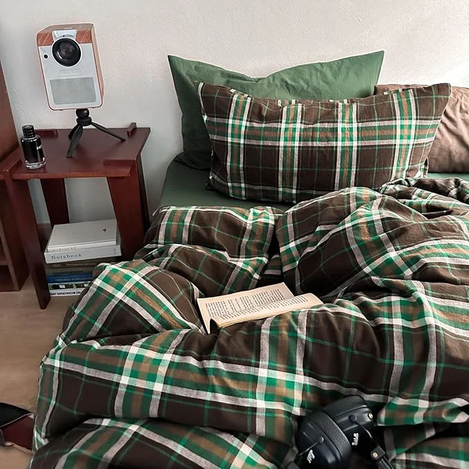 Proven Brown amp Green Buffalo Plaid Duvet Cover Set Twin 3 Piece Vintage Checkered Grid Bedding Set Washed Cotton Plaid Comforter Cover Farmhouse Grid Pattern Breathable Duvet Cover with 2 Pillowcases Relaxed