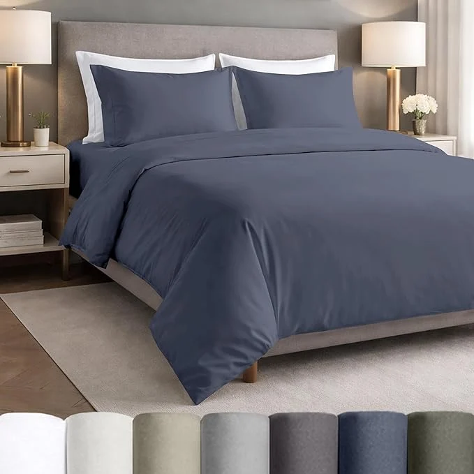 Exceptional California Design Den King Sheet Set – Egyptian Cotton Percale Sheets King with Deep Pockets Lightweight amp Crisp Durable Luxury Bedding Set – Mineral Blue Grey Tone Modern