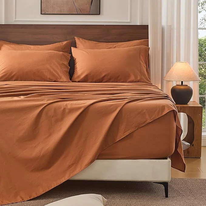 High-Performance Bedlifes French Linen Sheets California King Size 18-24 quot Extra Deep Pocket 4-Piece Set Breathable amp Moisture-Wicking Soft amp Durable Sheets for Thick Mattresses Brown Practical