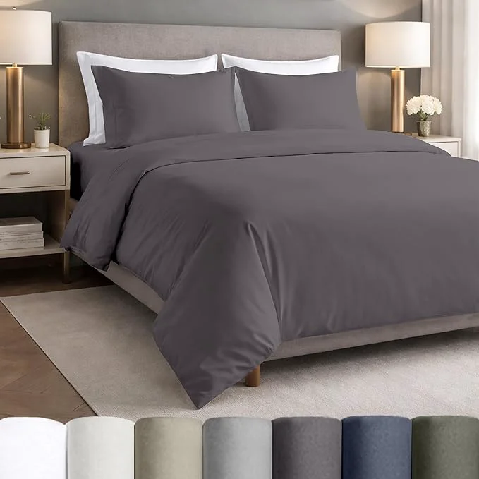 Natural California Design Den Full Sheet Set – Egyptian Cotton Lightweight amp Crisp Percale Sheets Full Size with Deep Pockets Durable Luxury Bedding Set – Grey Prestigious