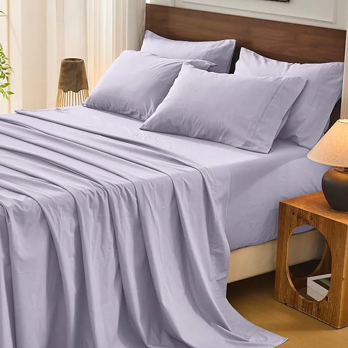 Consistent Bedlifes French Flax Linen Sheets Set Queen Size – 6 Piece Extra Deep Pocket 18-24 quot Soft Breathable Queen Bed Sheets with Temperature Regulating amp Moisture-Wicking Lavender Clean