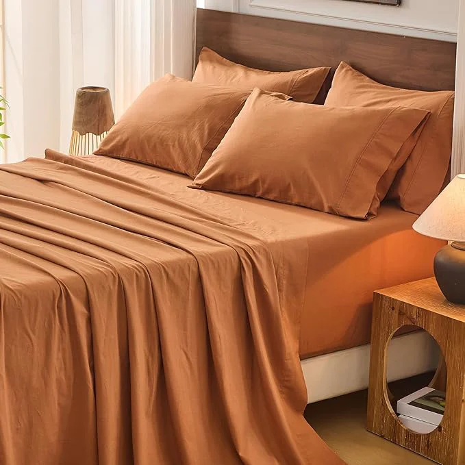 Stylish Bedlifes French Flax Linen Sheets Set King Size – 6 Piece Extra Deep Pocket 18-24 quot Soft Breathable King Bed Sheets with Temperature Regulating amp Moisture-Wicking Brown High-Performance
