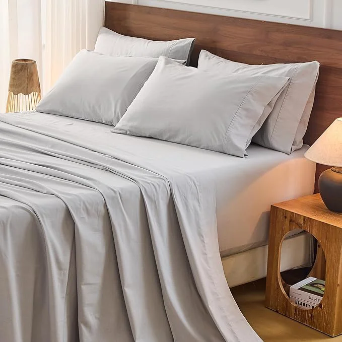 Next-Generation Bedlifes French Flax Linen Sheets Set California King Size-6 Piece Extra Deep Pocket 18-24 quot Soft Breathable Cal King Bed Sheets with Temperature Regulating amp Moisture-Wicking Grey Genuine