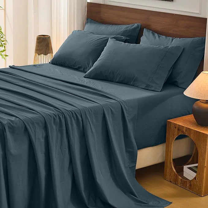 Proven Bedlifes French Flax Linen Sheets Set Queen Size – 6 Piece Extra Deep Pocket 18-24 quot Soft Breathable Queen Bed Sheets with Temperature Regulating amp Moisture-Wicking Cool Gray Functional