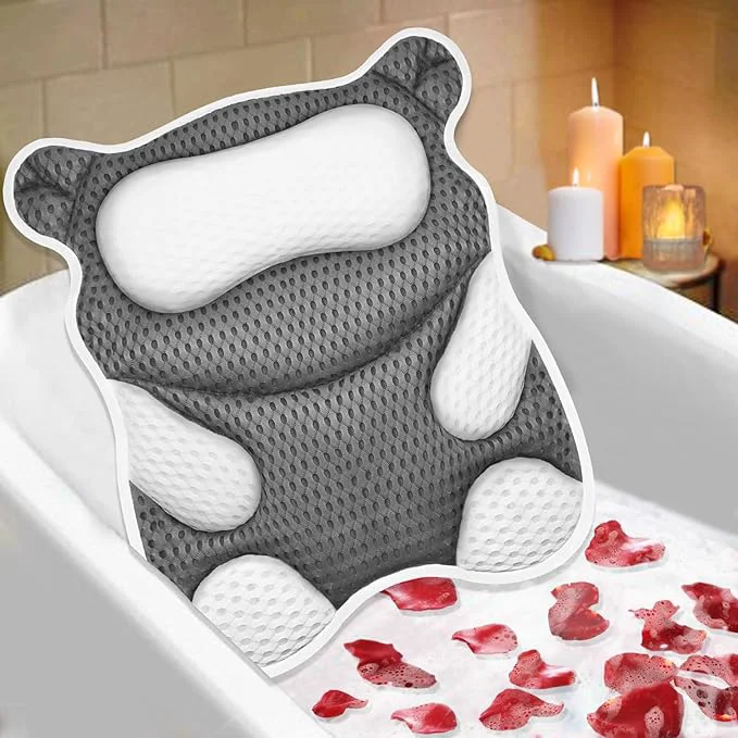 Carefully Designed Bath Pillow for Tub Ergonomic Bear Shape Design Bath Pillow for Head and Neck Certified