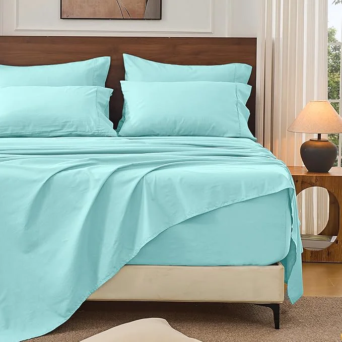 Environmentally Friendly Bedlifes French Linen Sheets California King Size 18-24 quot Extra Deep Pocket 4-Piece Set Breathable amp Moisture-Wicking Soft amp Durable Sheets for Thick Mattresses Teal Dependable