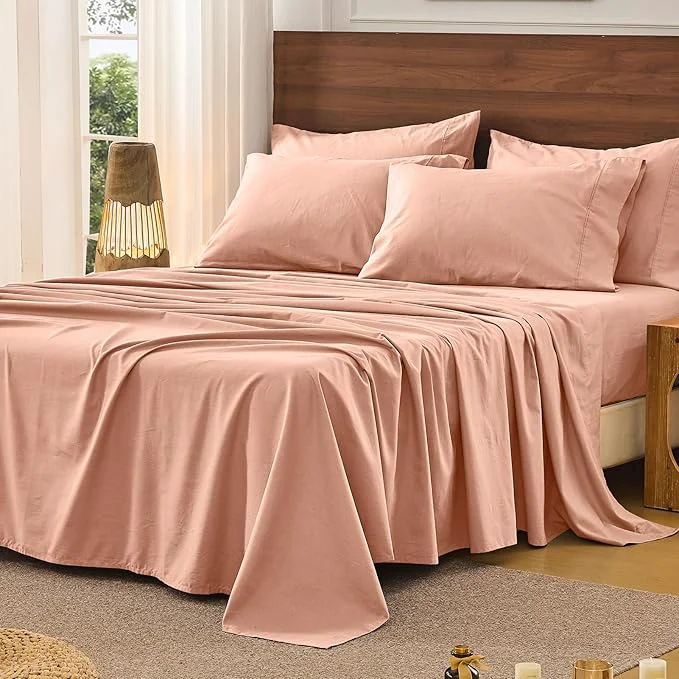 Quality Bedlifes French Pure Linen Sheets California King Size Breathable and Cooling Flax Sheet Set Soft Durable and Moisture Wicking 16 Inch Deep Pocket-4 Piece Cal King Blush Pink Trendy