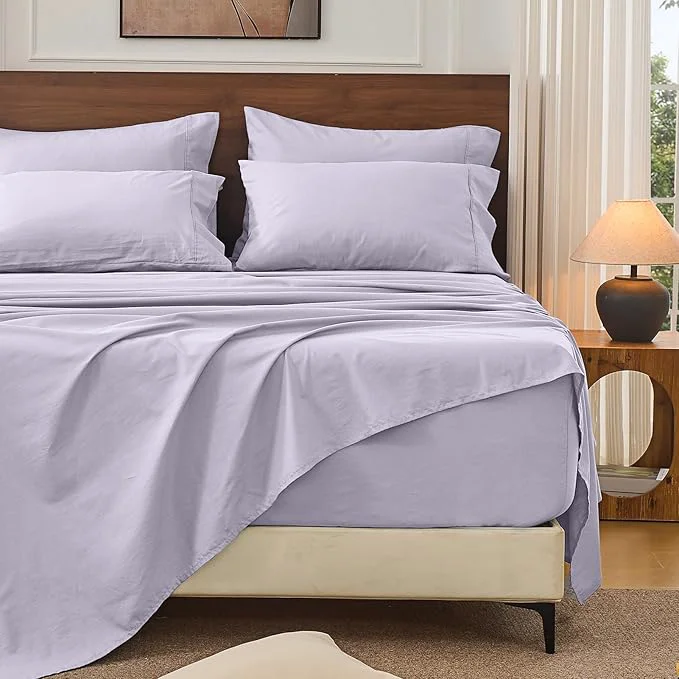 Original Design Bedlifes French Linen Sheets King Size 18-24 Extra Deep Pocket 4-Piece Set Breathable amp Moisture-Wicking Soft amp Durable Sheets for Thick Mattresses Lavender Efficient