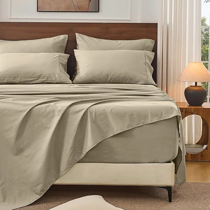 Outstanding Bedlifes French Linen Sheets King Size 18-24 Extra Deep Pocket 4-Piece Set Breathable amp Moisture-Wicking Soft amp Durable Sheets for Thick Mattresses Taupe Reliable