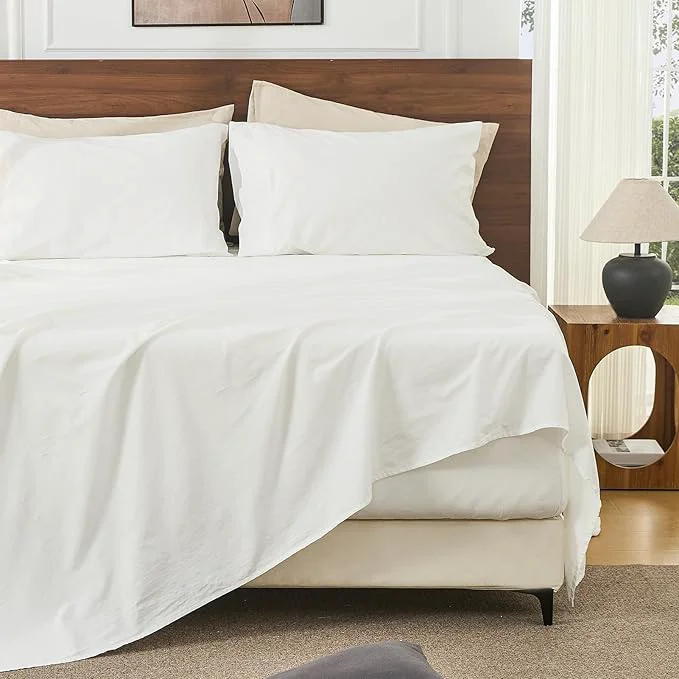 Elite Bedlifes French Linen Sheets California King Size 18-24 quot Extra Deep Pocket 4-Piece Set Breathable amp Moisture-Wicking Soft amp Durable Sheets for Thick Mattresses White Advanced