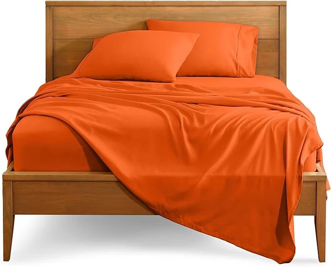 Contemporary Bare Home Queen Sheet Set – 1800 Ultra-Soft Microfiber Queen Bed Sheets – Double Brushed – Deep Pockets – Easy Fit – 4 Piece Set – Bedding Sheets amp Pillowcases Queen Orange First-Class