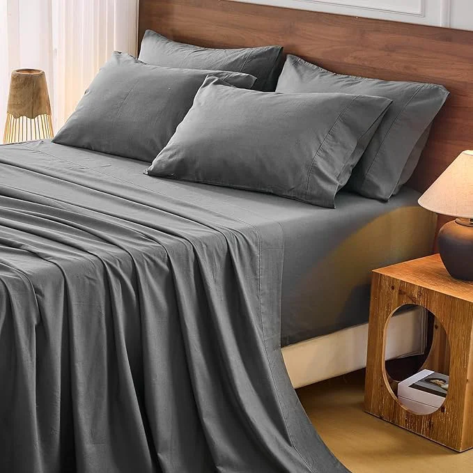 Expertly Made Bedlifes French Flax Linen Sheets Set Queen Size – 6 Piece Extra Deep Pocket 18-24 quot Soft Breathable Queen Bed Sheets with Temperature Regulating amp Moisture-Wicking Dark Grey Advanced