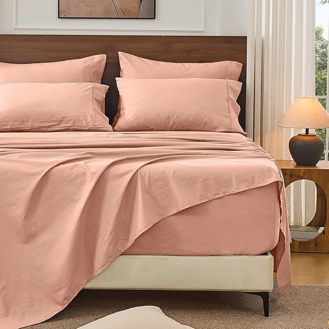 Exclusive Bedlifes French Linen Sheets King Size 18-24 Extra Deep Pocket 4-Piece Set Breathable amp Moisture-Wicking Soft amp Durable Sheets for Thick Mattresses Blush Pink Trendy