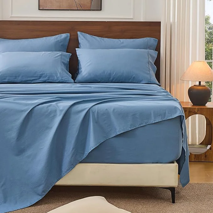 Elegant Bedlifes French Linen Sheets Queen Size 18-24 quot Extra Deep Pocket 4-Piece Set Breathable amp Moisture-Wicking Soft amp Durable Sheets for Thick Mattresses Flint Blue Premium