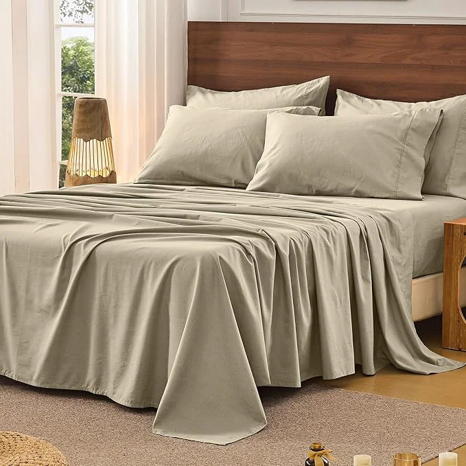 Reusable Bedlifes French Pure Linen Sheets California King Size Breathable and Cooling Flax Sheet Set Soft Durable and Moisture Wicking 16 Inch Deep Pocket-4 Piece Cal King Taupe Long-Lasting