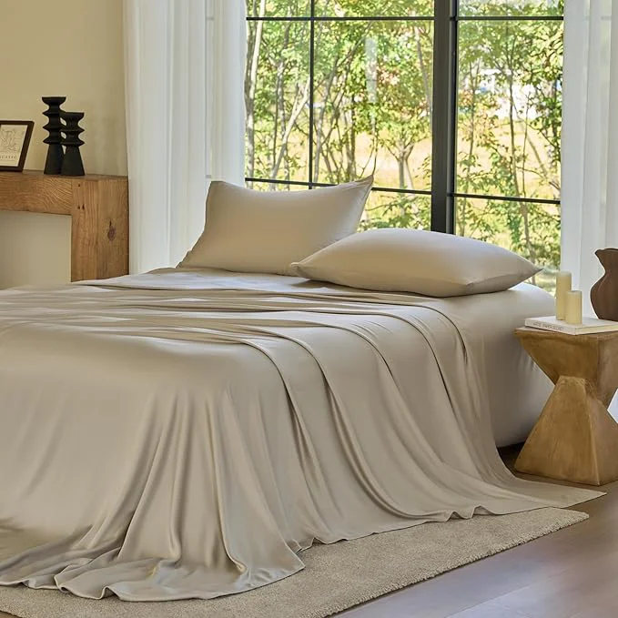 Durable DOZ Sheet Set Viscose derived from Bamboo Organically Grown Buttery Soft Cooling Sheets High GSM Deep Pockets – 4 Piece – 2 Pillowcases 1 Fitted Sheet 1 Top Sheet Fog King Fashionable