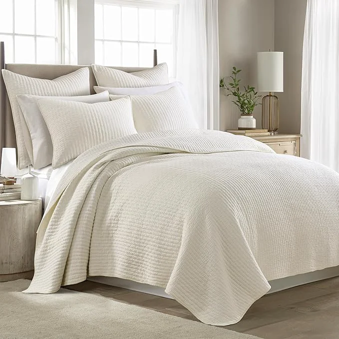 Modern Levtex Home Cross Stitch Reversible Twin XL Twin Quilt Set 68x86in with 1 Pillow Sham 26x20in – Stitch Texture – Cream – Cotton Twin Size Quilt Bedding Set – Lightweight Soft Pre-Washed Luxury
